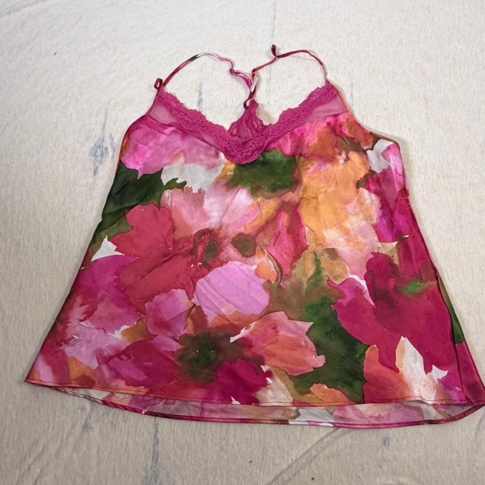 Lilac &‎ Lavender Sheer Floral Lace Cami Top Pink Racerback Size L